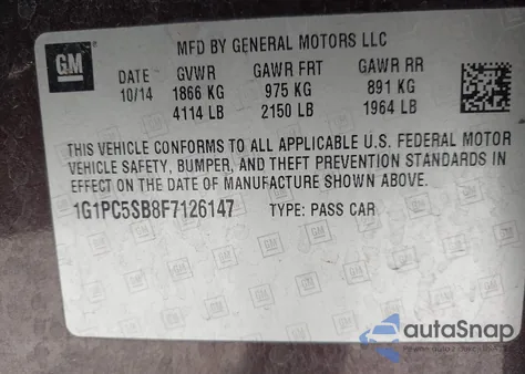 2015 Chevrolet Cruze 1Lt Auto из США, поврежденный, VIN 1G1PC5SB8F7126147